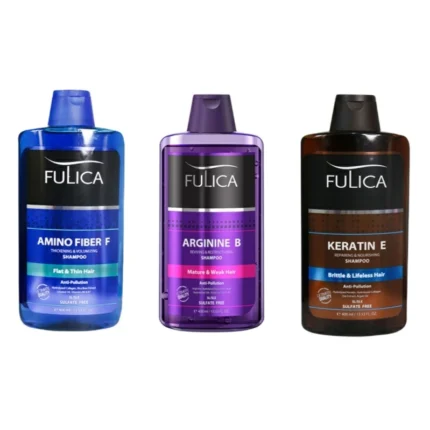 Fulica Sulfate-Free Hair Shampoo, Keratin E, Arginine B, and Aminofiber F, suitable for weak, brittle, and thin hair, 400 ml, set of 3