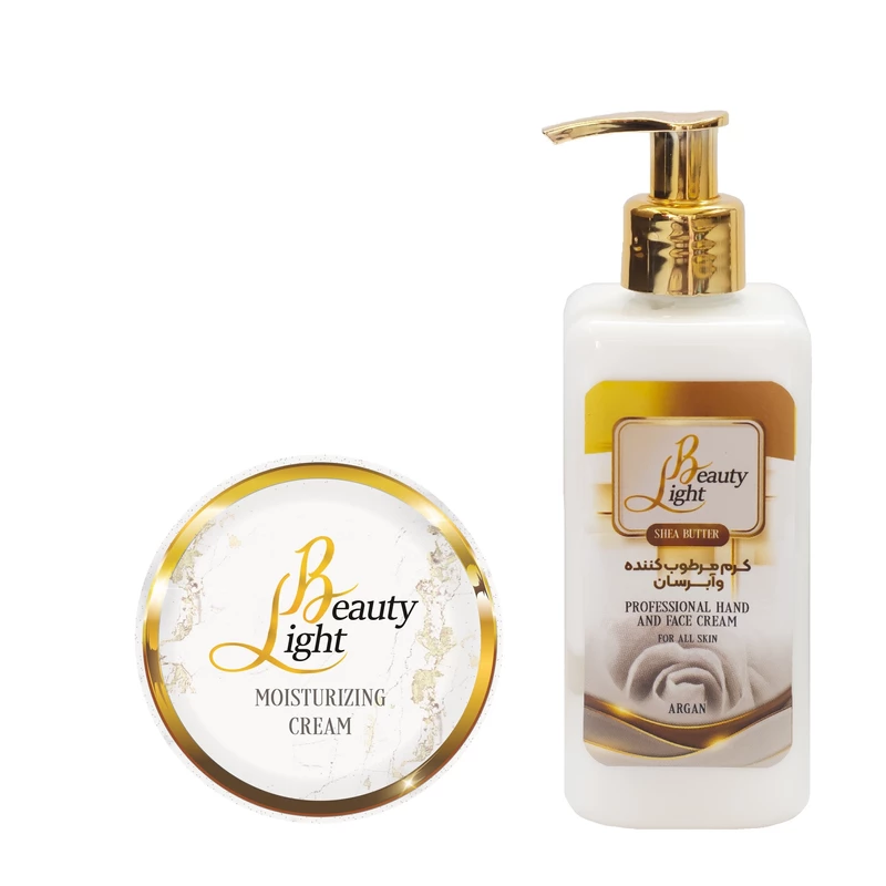 160 كريم مرطب ومغذي خفيف من لايت بيوتي، طراز الأركان وزبدة الشيا، مناسب لجميع أنواع البشرة، يحتوي على فيتامين E، شمع النحل، زيت اللوز وزيت جوز الهند، حجم 200 مل مع كريم مرطب ومغذي لليدين والوجه من لايت بيوتي، طراز الأركان وزبدة الشيا، حجم 250 مل، مجموعة مكونة من قطعتين. - الصورة 1