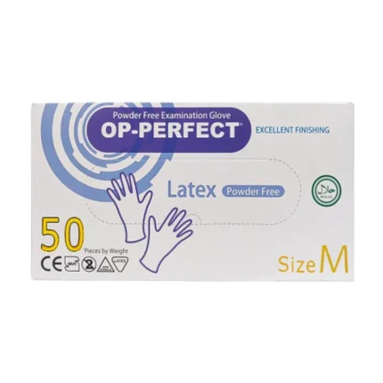قفازات لاتكس موديل OP-PERFECT حجم ميديم عبوة 50 قطعة