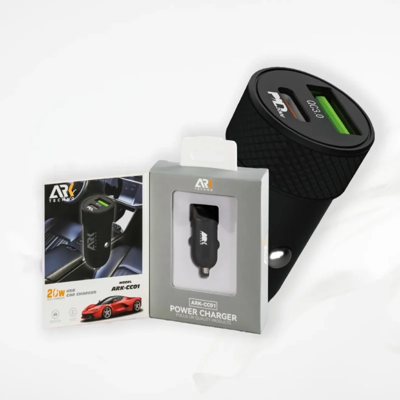 شاحن سيارة ARK-CC01 بقوة 20 واط | شحن سريع ومنفذين في عمان