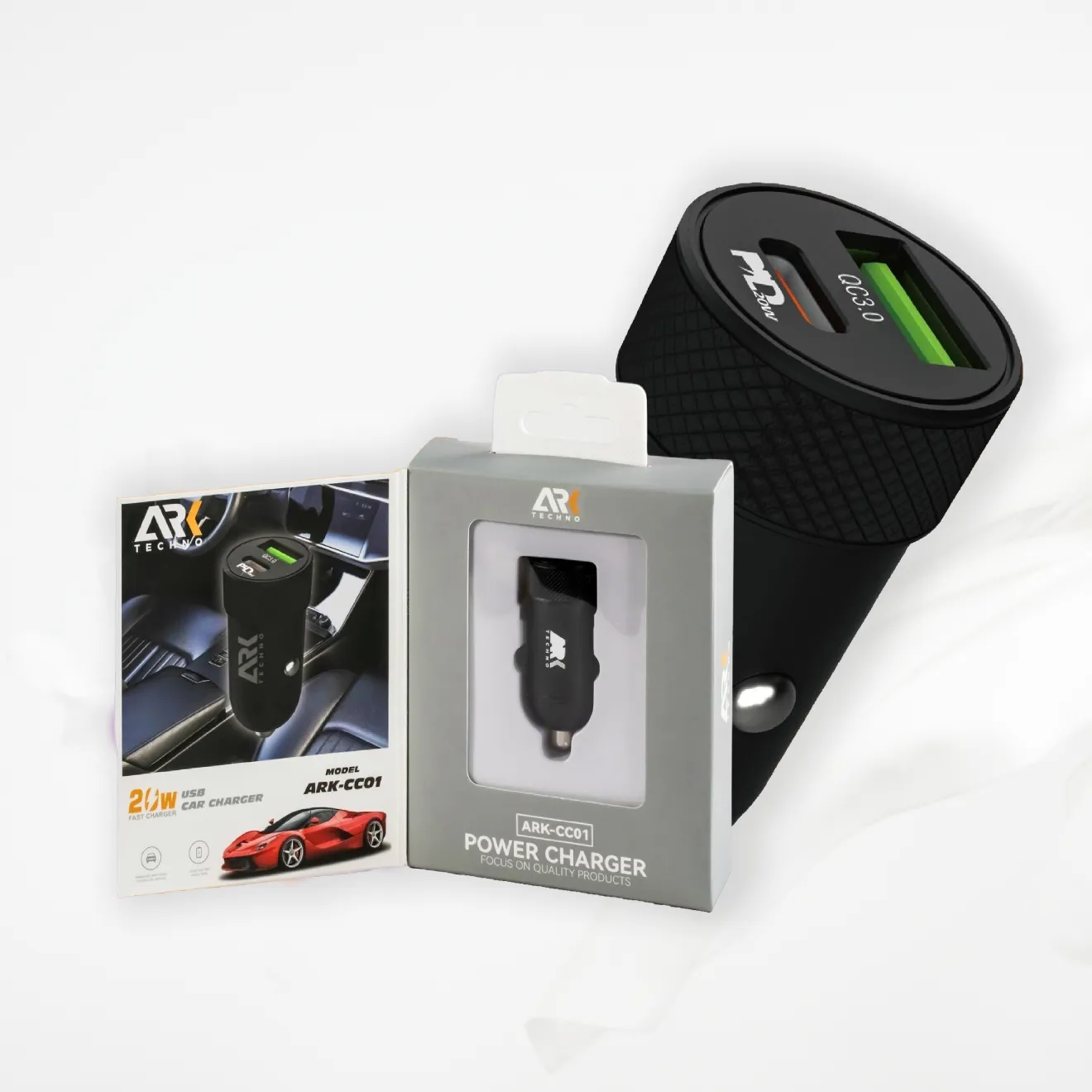 carcharger20w شاحن سيارة ARK-CC01 بقوة 20 واط | شحن سريع ومنفذين في عمان